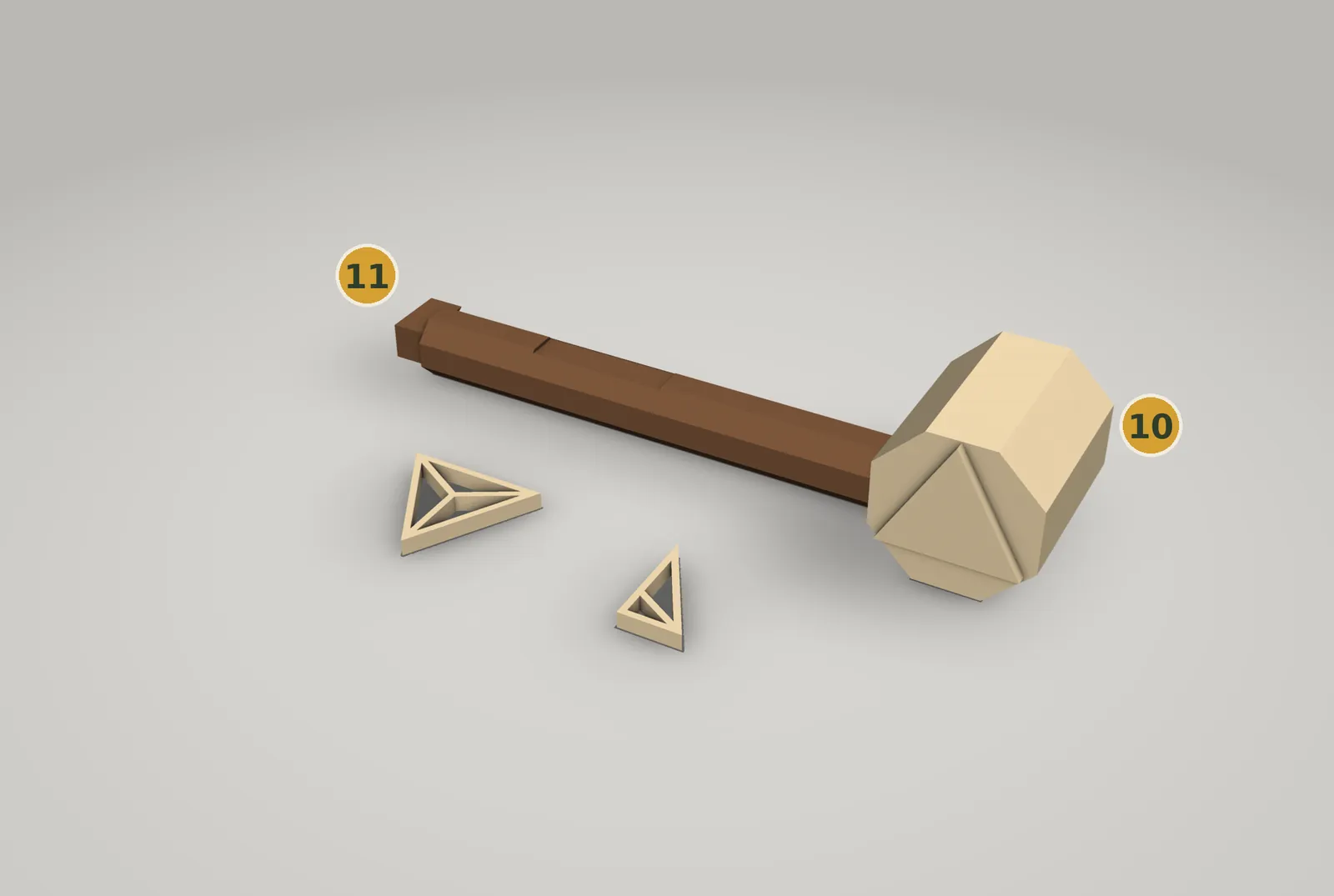 Render: a sand-colored stick with a triangular head at one end and a small pad at the other, beside a whole insert and a half insert
